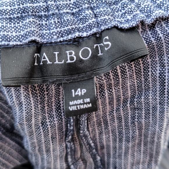 Talbots Washed Linen Chambray Pinstripe Drawstring Linen Pants 14P - Picture 4 of 8